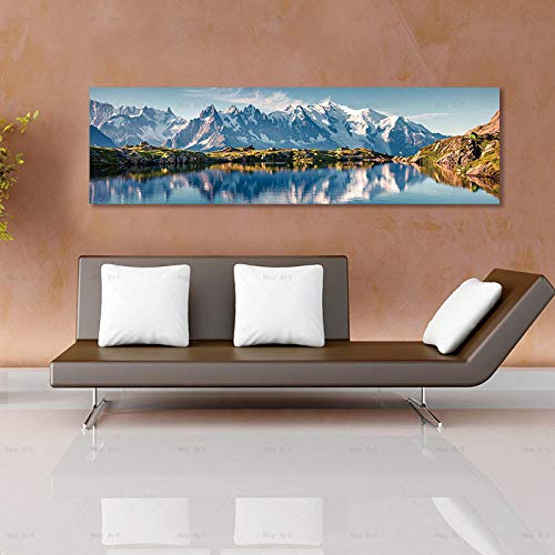 LKLKK Cuadro en Lienzo Impresiones de paisajes y Carteles montaña Lago y Nieve Imagen Pared Artista salón decoración Sala de Estar 40x160 cm (sin Montura)