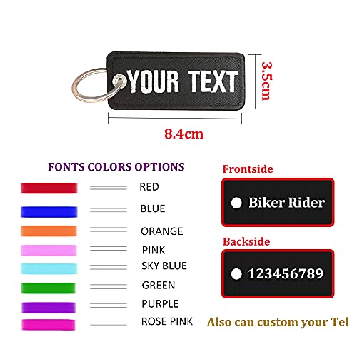 Llavero personalizado, nombre personalizado bordado, etiqueta con número de teléfono, llaveros de motocicleta para hombres, mujeres, coche, ATV (color)