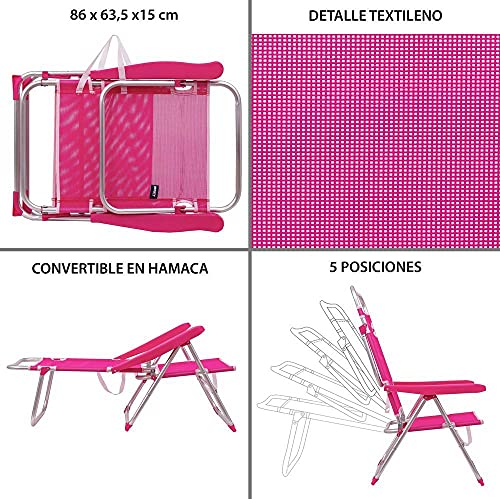 LOLAhome Silla de Playa con Brazos reclinable Rosa de Aluminio de 100x61x56 cm