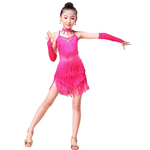 LoveAir Disfraces de Baile para niñas, Vestido de Baile Latino para niños, Trajes de Baile de borlas para Salsa Ballet Tango Rumba, 3-15 años