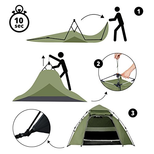 Lumaland Tienda de campaña Abovedada Light Pop Up Ligera para 3 Personas Camping Acampada Festival 215 x 195 x 120 cm Verde