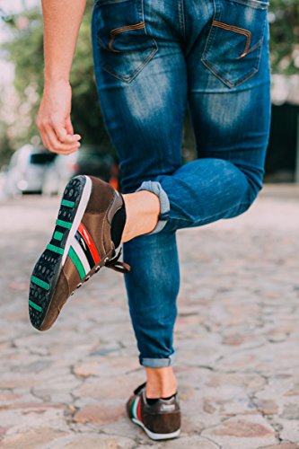 Luvanni Zapatillas deportivas para hombre, para el tiempo libre, para adultos, con rayas, diseño italiano moderno con piel de ante auténtica, color Marrón, talla 46 EU