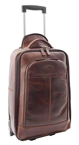 Maleta con ruedas tamaño cabina de cuero marrón real equipaje maleta de viaje Trolley - Carlos