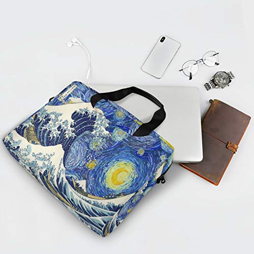Maletín para portátil de 15.6 a 14 y 15 pulgadas, Van Gogh Starry Night Great Wave Fuji Mountain portátil, maletín de manga portátil, correa de hombro ajustable y asa
