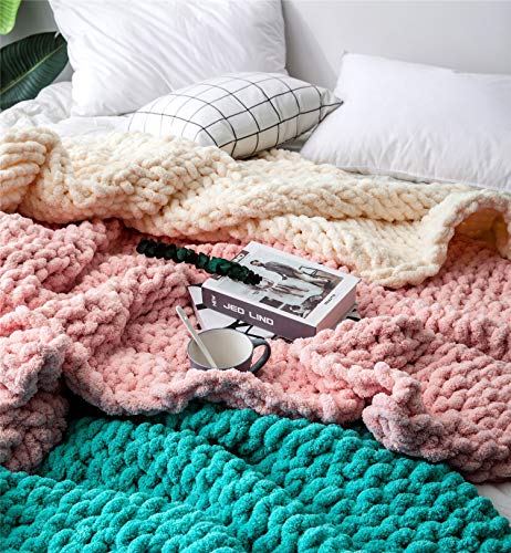 Manta de punto de lana de punto grueso, muy grande, tejida a mano, para mascotas, cama, silla, sofá (gris claro, 120 x 150 cm)