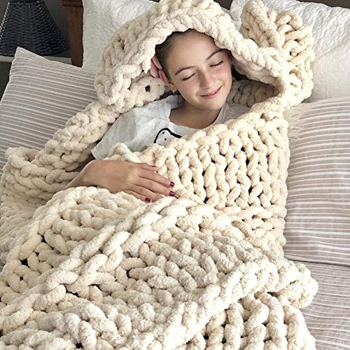 Manta de punto de lana de punto grueso, muy grande, tejida a mano, para mascotas, cama, silla, sofá (gris claro, 120 x 150 cm)