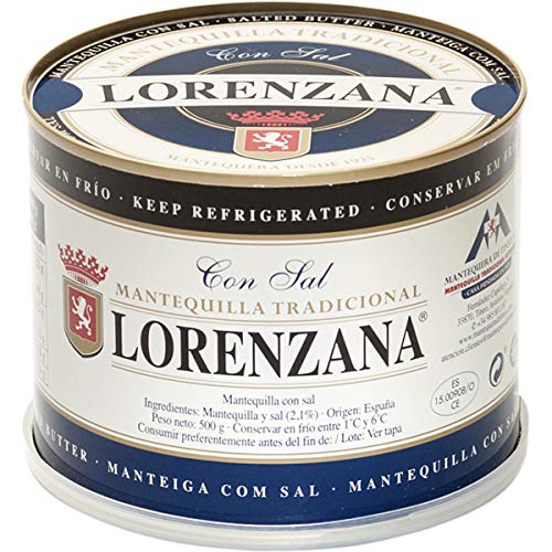 Mantequilla asturiana tradicional LORENZANA con sal.(varios formatos).Envío GRATIS 24h. (Lata de 500gr (pack de 4))