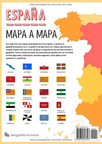Mapa a Mapa, España: Aprende las Comunidades Autónomas y sus provincias con los mapas regionales. Cuaderno de trabajo A4 (Geografía Humana: España)
