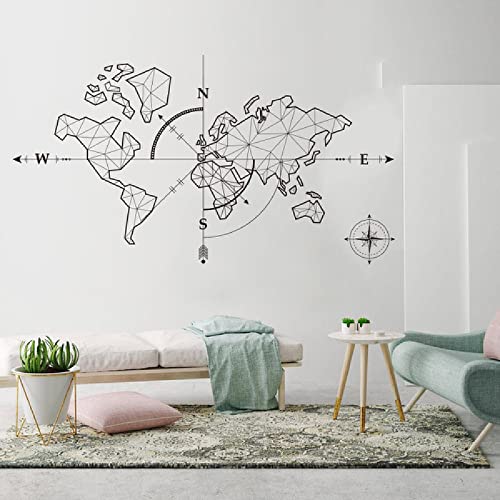 Mapa del mundo abstracto con flechas pegatinas de pared brújula tierra pegatinas de pared aula mapa del mundo viajes exploración global aventura 90x50 cm