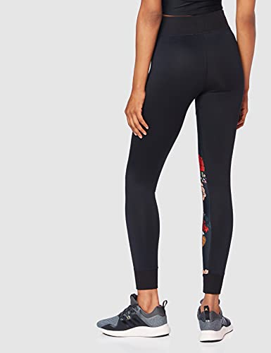 Marca Amazon - AURIQUE Super Soft Contrast Print - Mallas de entrenamiento Mujer, Negro (Black/Floral Print), 38, Label:S