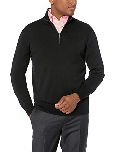 Marca Amazon - Buttoned Down - Jersey ligero de algodón Supima con cremallera corta para hombre, Negro, US S (EU S)