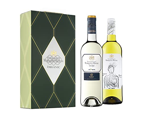 Marqués de Riscal - Vino blanco Denominación de Origen Rueda, 100% Organic - Estuche 2 botellas x 750 ml - Verdejo y Sauvignon Blanc - Total 1500 ml