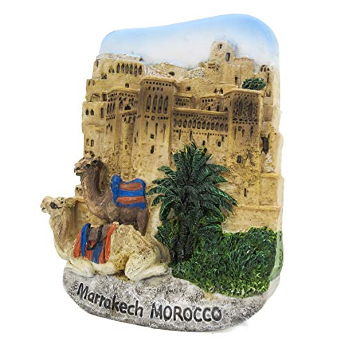 Marrakech Marruecos 3D Pintado a mano Imán de resina Nevera Jardín Majorelle Mezquita Hassan II Casablanca Palacio de Bahía Mezquita Koutoubia Garganta de Todgha Toubkal Mar Mediterráneo Bab Agnaou