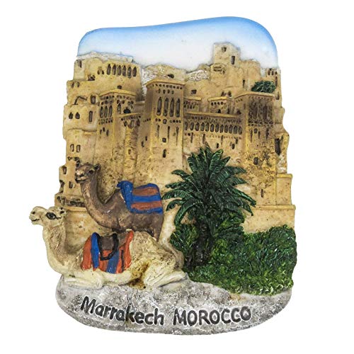 Marrakech Marruecos 3D Pintado a mano Imán de resina Nevera Jardín Majorelle Mezquita Hassan II Casablanca Palacio de Bahía Mezquita Koutoubia Garganta de Todgha Toubkal Mar Mediterráneo Bab Agnaou