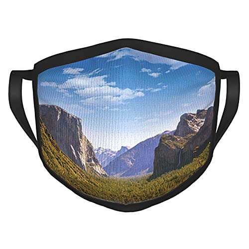 Máscara De Tela Naturaleza Yosemite El Capitán Y Media Cúpula En Parques Nacionales De California Nos Verano Vista Es Verde Azul Negro Máscara De Borde