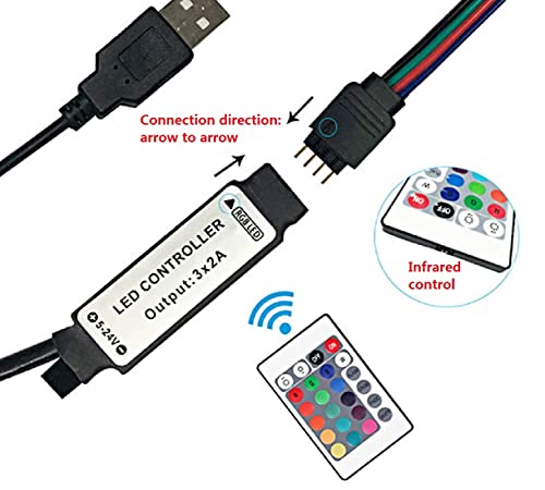 MASUNN 24 Llaves USB Led Controlador con Mando A Distancia para DC5V 5050 RGB Franja De Luz