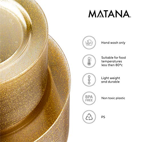Matana 120 Platos Transparentes de Plástico Duro con Brillos Dorados - 2 Tamaños
