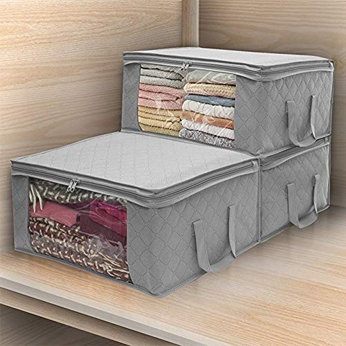 Matedepreso 3pcs Large Clothes Storage Bags Foldable Underbed Storage Bags Clothing Storage Bags Storage Containers with Clear Windows Suitable for Blankets, Bedding, Clothes, Quilts, Pillows