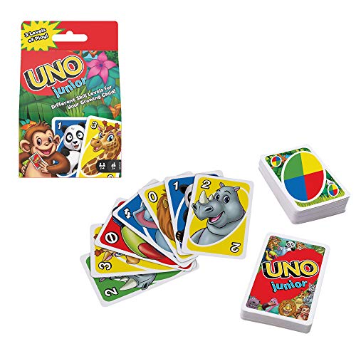 Mattel Games Juego de cartas UNO Junior, juego de mesa para niños con dibujos de animales (Mattel GKF04)