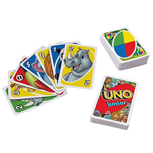 Mattel Games Juego de cartas UNO Junior, juego de mesa para niños con dibujos de animales (Mattel GKF04)