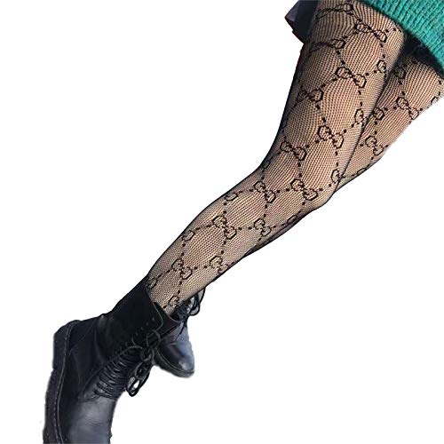 Medias de rejilla de letra G doble para mujer Pantalones delgados ajustados pantalones de malla negro/blanco, Negro, talla única