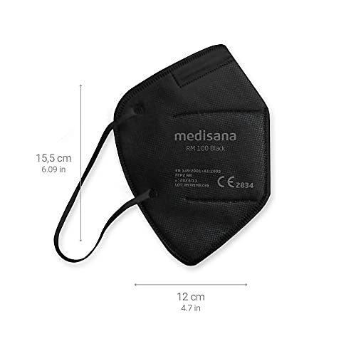 medisana FFP2 mascarilla de protección negro, RM 100, mascarilla respiratoria, contra el polvo, 10 piezas empaquetadas individualmente en bolsa de PE con clip - certificado CE2834 - UE 2016/425