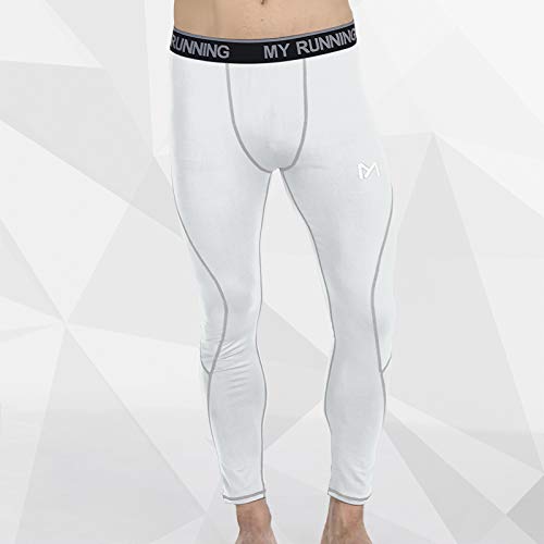 MEETYOO Leggings Hombre, Compresión Secado Rápido Pantalones Deporte Mallas Largas para Running Fitness Yoga, Blanco, XL