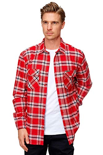 Men Urban Checked Shirt Lumberjack Flannel Basic Plaid Slim Fit Round Hem, Color:Rojo-Blanco, Talla de Chaqueta:S
