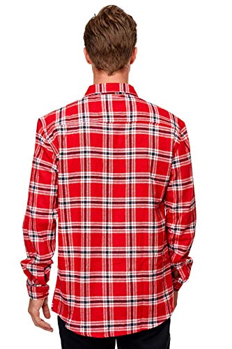 Men Urban Checked Shirt Lumberjack Flannel Basic Plaid Slim Fit Round Hem, Color:Rojo-Blanco, Talla de Chaqueta:S