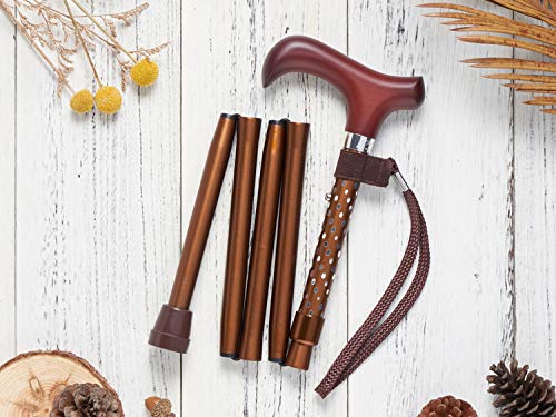 Merry Sticks, bastón Plegable Ajustable de diseño, Marrón Brillante, Incluye una práctica Bolsa para su bastón y un Soporte para Bastones Reflectante Inteligente