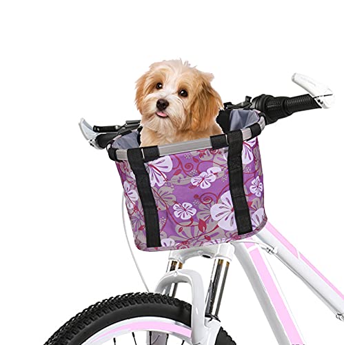 MeYuxg Cesta delantera para bicicleta plegable, cesta delantera para bicicleta, cesta de bicicleta extraíble, cesta multiusos para manillar, cesta para perros para mascotas, compras, picnics (morada)