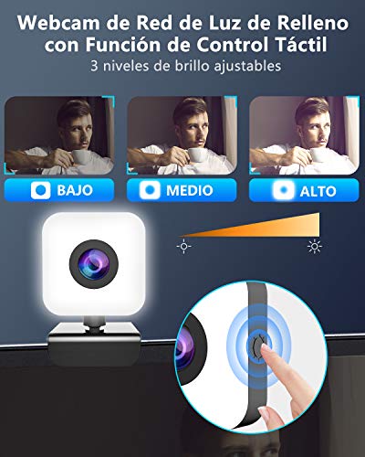MHDYT Webcam PC con Microfono y Aro de Luz, Camara Web 1080p con Tapa y Tripode para Ordenador/Portatil/Mac, Web CAM para Youtube, Skype, Zoom, Xbox One, Videoconferencia y Videollamadas