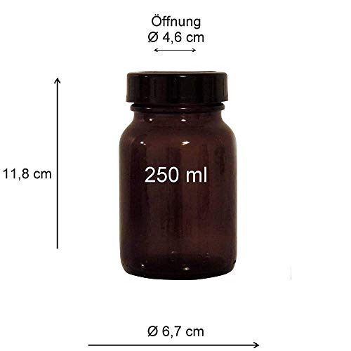 Mikken Juego de 2 tarros de farmacia de 250 ml, incluye tapón de rosca y etiquetas, fabricado en Alemania