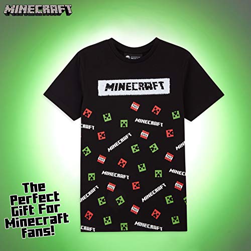 Minecraft Camiseta Niño, Ropa Niño Algodon 100%, Camisetas con Creeper, Regalos para Niños y Adolescentes 5-14 Años (7-8 Años, Negro TNT)