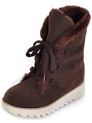 Minetom Mujer Otoño E Invierno Plano Botines Calentar Pelaje Botas De Nieve Atada Zapatos (EU 41, Caqui)