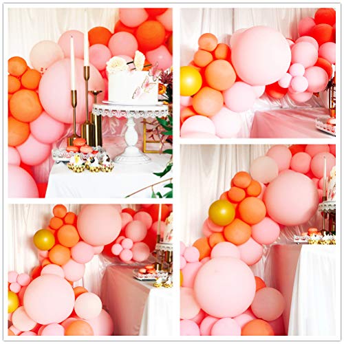 Miseagan Balloon Arch & Garland Kit, 52Pcs Blush Latex Balloon Set, Matt Pink, Coral Red, Metallic Gold Latex Balloons with 16ft Balloon Arch Tape and Glue Dots