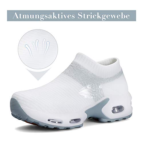 Mishansha Zapatos Deportivos Mujer Zapatillas de Deporte para Correr Running Antideslizante Gimnasio Bambas Blanco C N, Gr.37 EU