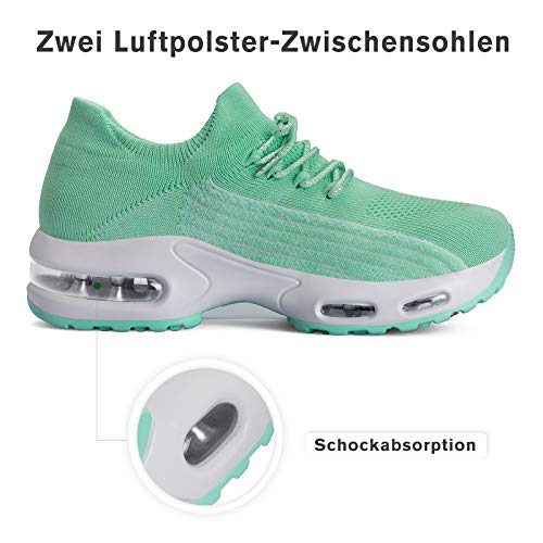 Mishansha Zapatos Deportivos Mujer Zapatillas de Deporte para Correr Running Antideslizante Gimnasio Bambas Verde B N, Gr.38 EU