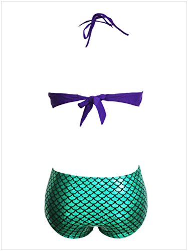 MissFox Push Up Bikinis Disfraz De Sirena Cintura Alta Bañadores para Mujer Morado Verde L