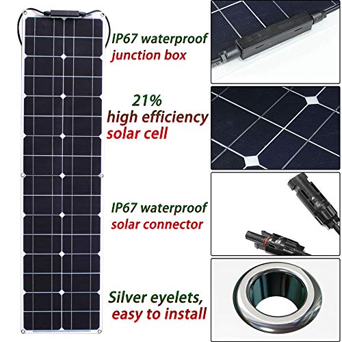 Módulo Solar Fotovoltaico Flexible 100W 12V 2 Piezas Kit Panel Solar 50W Cargador Solar Monocristalino con Conexión PV para caravanas, casas móviles y baterías 12V(2 * 50w)