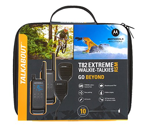 Motorola Talkabout T82 Extreme RSM –Alcance hasta 10 Km, pantalla oculta, linterna LED, Walkie Talkie, color negro y amarillo