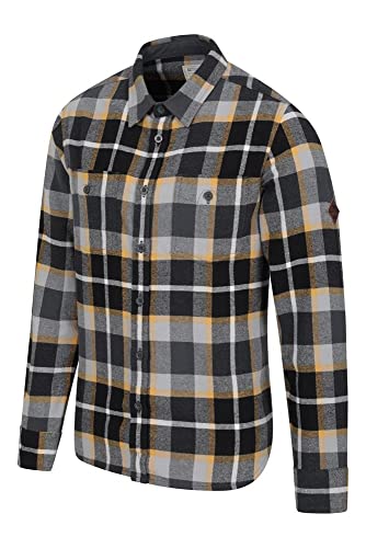 Mountain Warehouse Camiseta de Franela Lumberjack para Hombre - Manga Larga, con Botones, Ligera y de fácil Cuidado - para Senderismo y Viajes Negro M