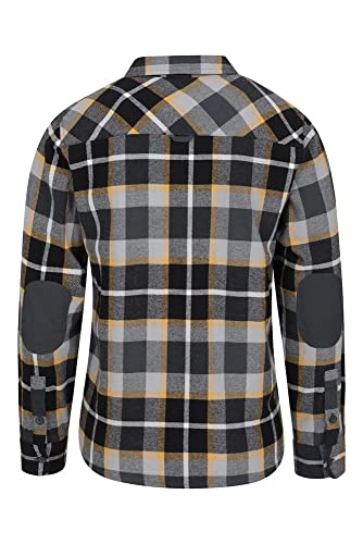 Mountain Warehouse Camiseta de Franela Lumberjack para Hombre - Manga Larga, con Botones, Ligera y de fácil Cuidado - para Senderismo y Viajes Negro M