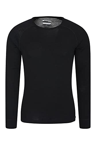 Mountain Warehouse Camiseta térmica interior de lana merina con manga larga para hombre - Camiseta ligera, camiseta antibacteriana de secado rápido, Invierno Negro XS