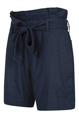 Mountain Warehouse Womens Linen Paperbag Shorts - Waistband, Easy Care Ladies Summer Trousers - Best for Outdoors, Picnic, Parks Azul Marino 34