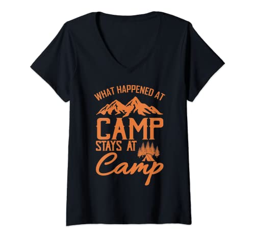 Mujer Acampar Diciendo Divertido Carpa Campamento Scouts Camiseta Cuello V