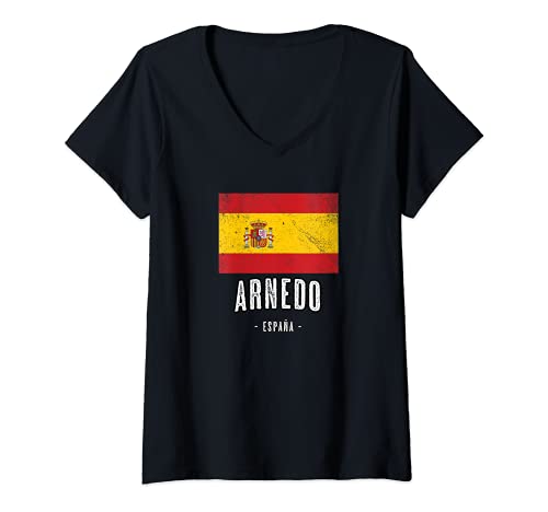 Mujer Arnedo España | Souvenir - Ciudad - Bandera - Camiseta Cuello V