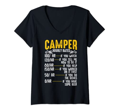 Mujer Camping al aire libre Tienda Camper Tarifas por hora Camiseta Cuello V