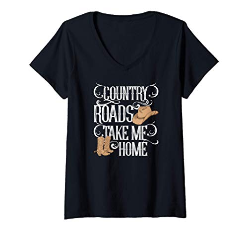 Mujer Country Roads Take Me Home Cute Music Lyrics Camiseta Cuello V