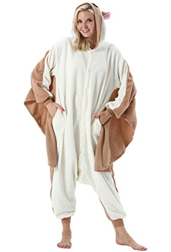 Mujer Hombre Pijama Animal Entero Unisex para Adultos con Capucha Cosplay Pyjamas Ropa de Dormir Traje de Disfraz para Festival de Carnaval Halloween Navidad Ardilla Voladora para Altura 148-187cm